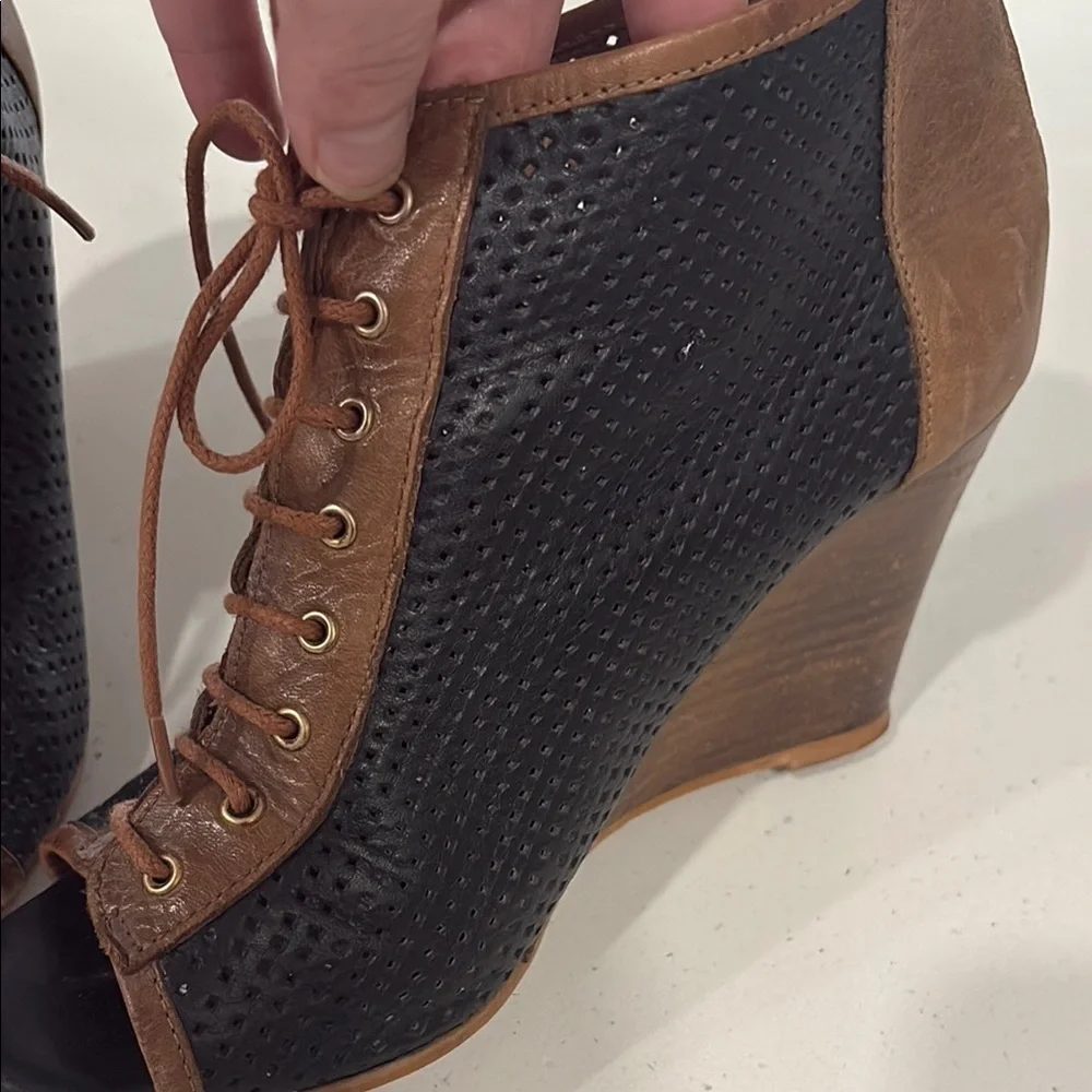 Relance Brown and Black Wedge Open Tor Ankle Boots